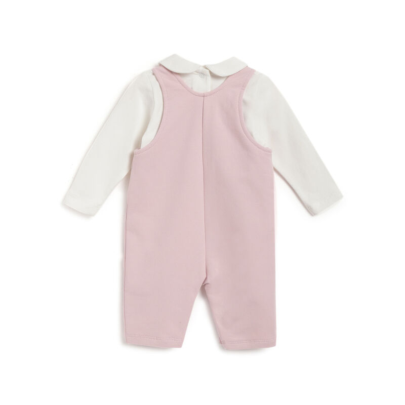 Girls Medium Pink Solid Bodysuit with Dungaree image number 1